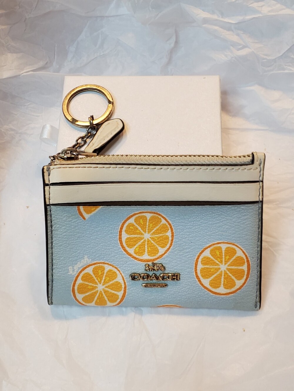 Coach Orange Slice Print ID Card Case Keychain